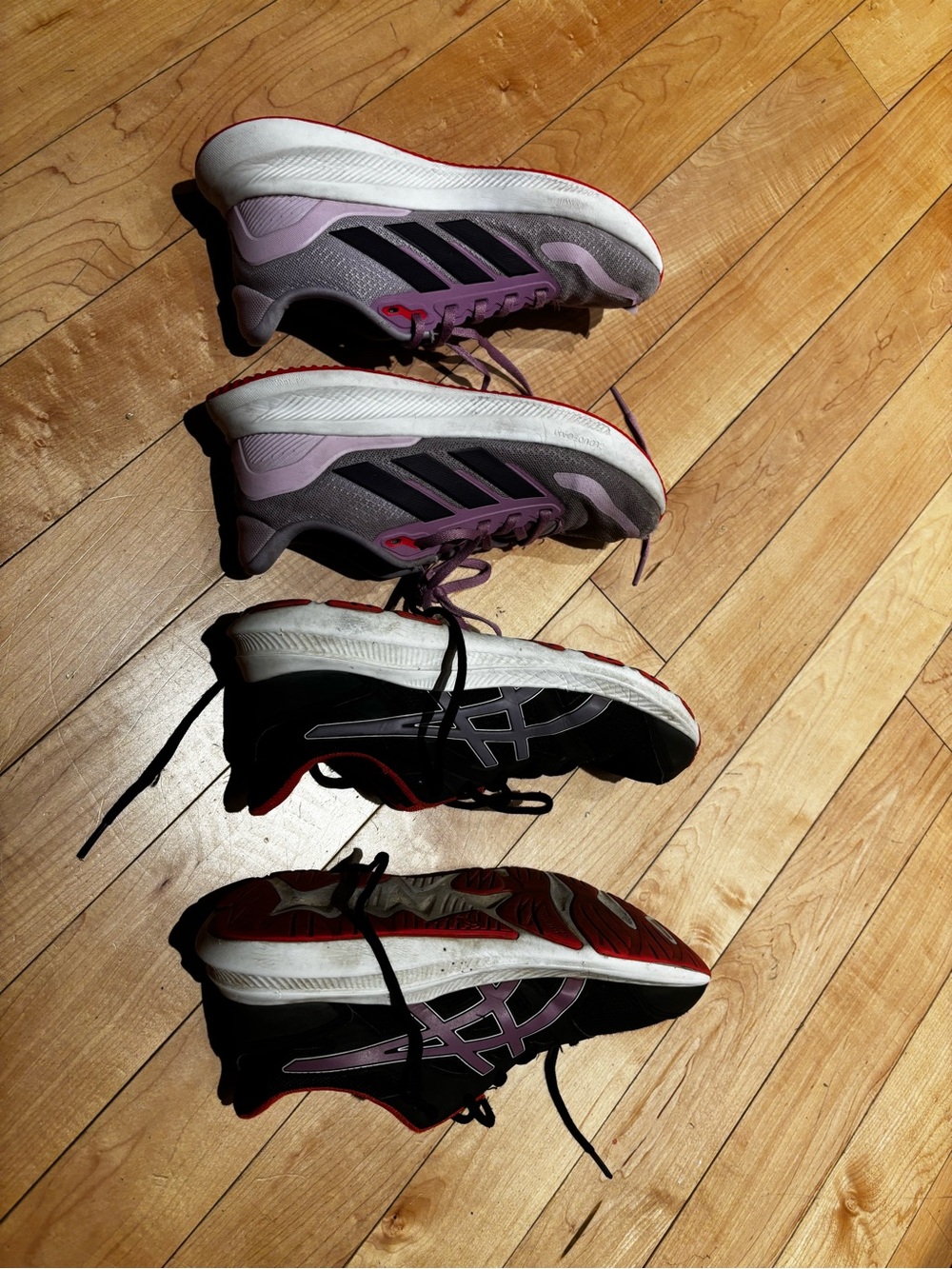 adidas and asics girls Running Shoes - Purple & Black. Indoor and outdoor.